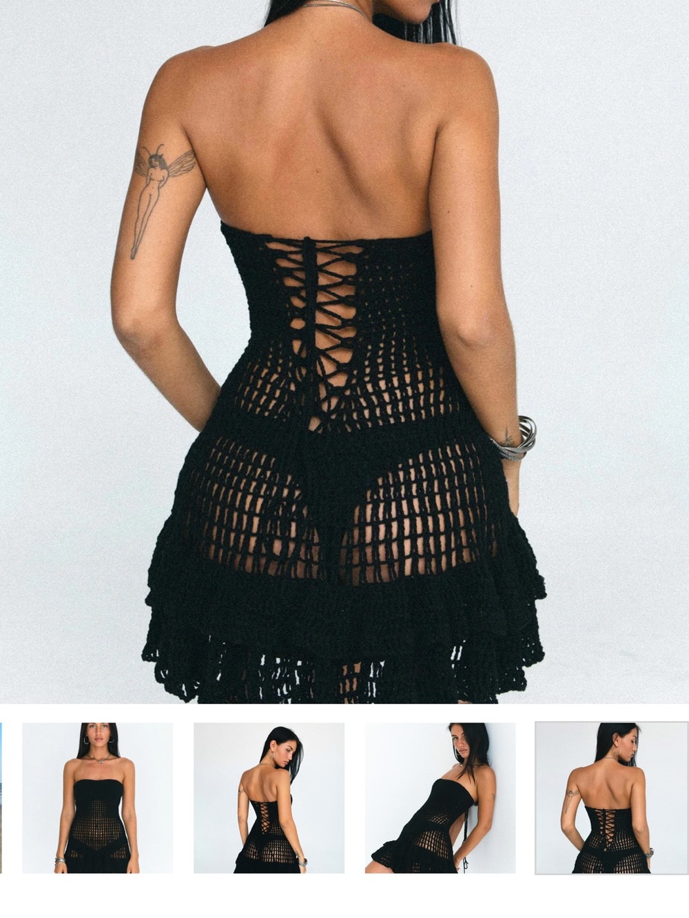 Bonnie Strapless Black Crochet Swim Cover-Up Dress